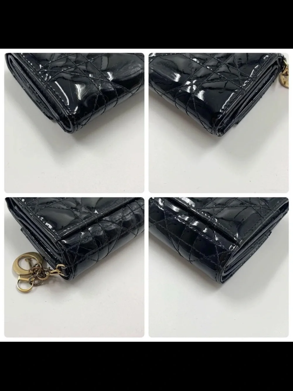 Dior Black Patent Quilted Leather Wallet
